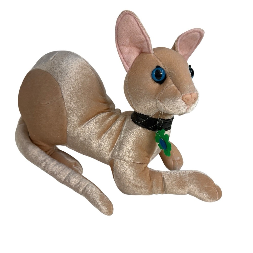 Vtg Sphynx Hairless Cat Stuffed Animal Plush Blue Eyes Collar DGE Snuggle Toy 99